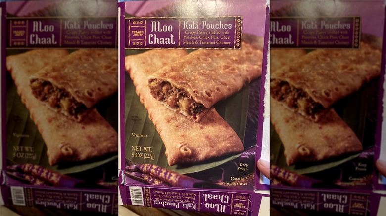 A purple box of Trader Joe's Aloo Chaat Kati