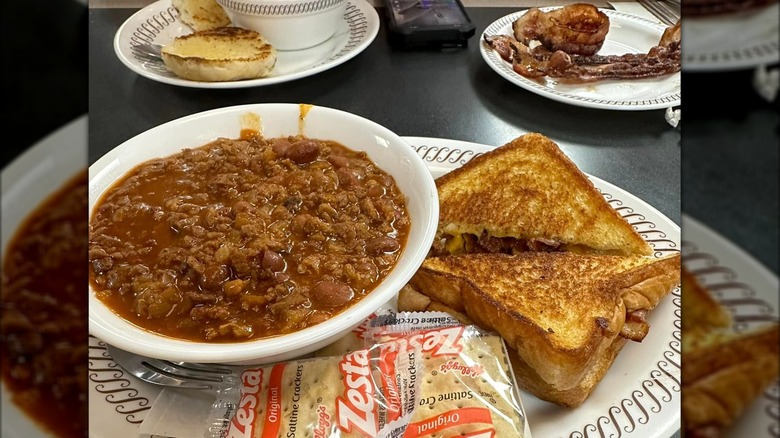 Bert's chili in white bowl at Waffle House