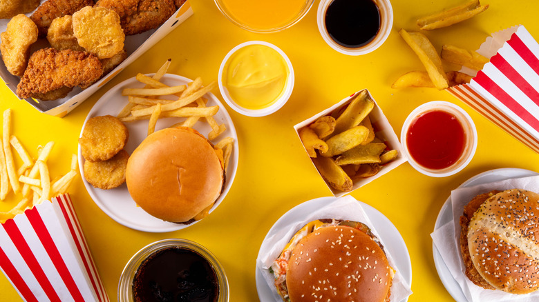 Fast food delivery on yellow table