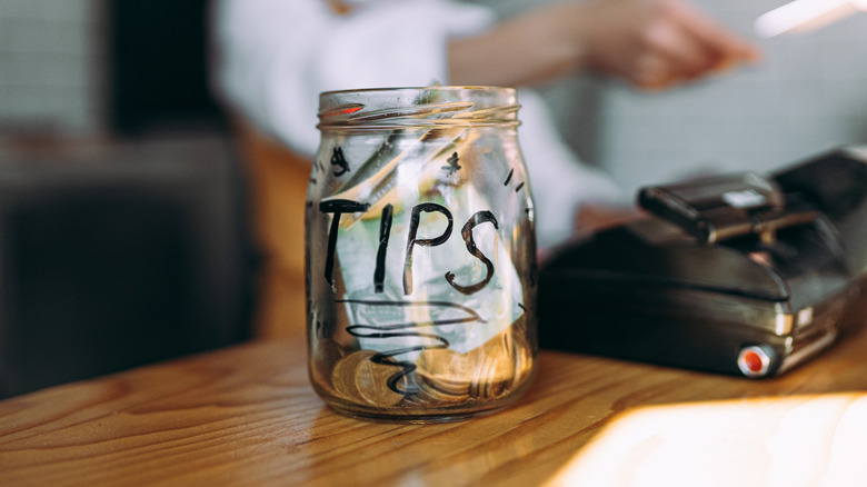 Tip jar on counter