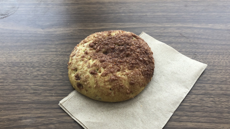 Einstein Bros maple french toast bagel on a napkin.