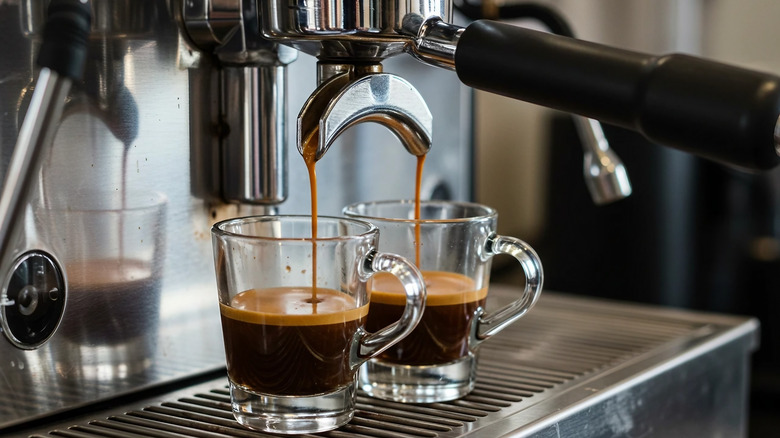 espresso machine pulling two shots of espresso