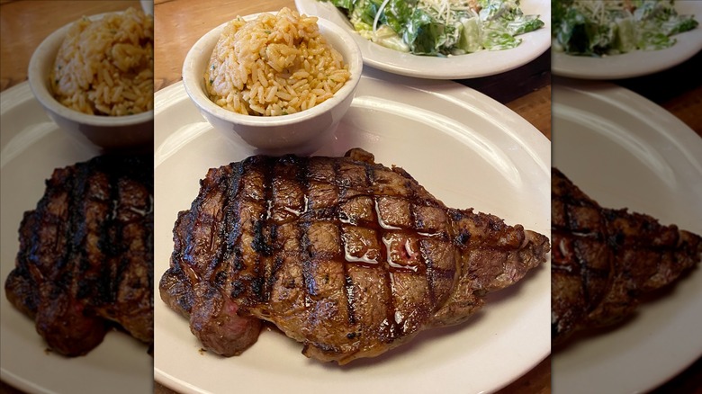 Texas Roadhouse ribeye on white plate