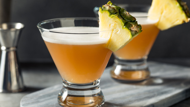 A French martini garnished with pineapple chunks