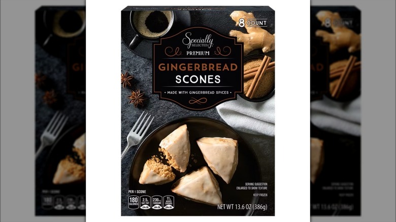 Box of Specially Selected gingerbread scones with illustration of baked scones on plate