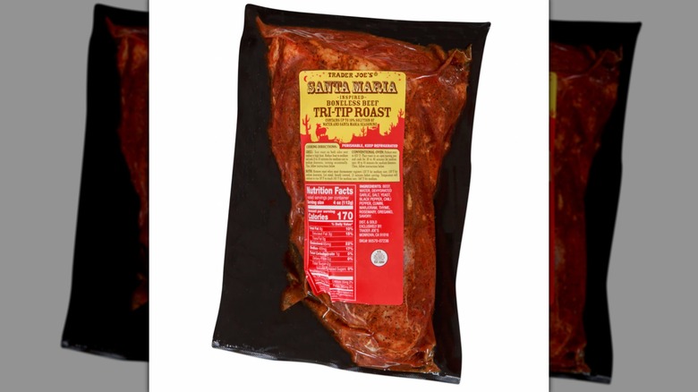 Package of Trader Joe's Santa Maria Tri-Tip Roast on white background