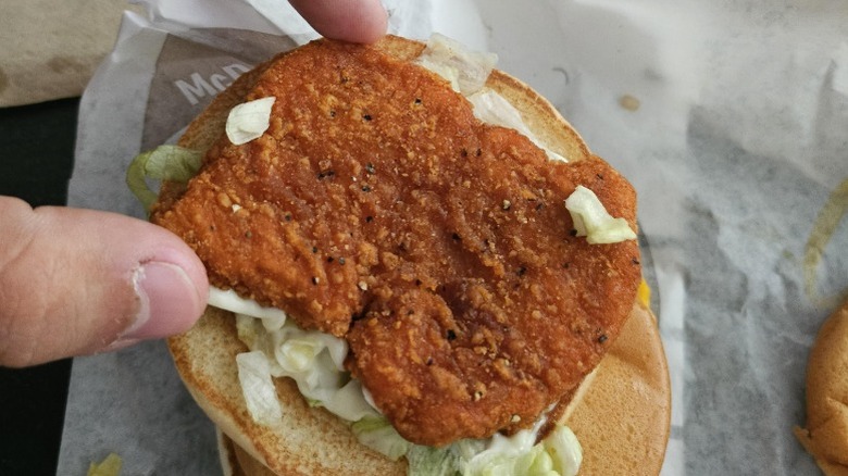 Open-faced McDonald's McChicken Patty sandwich.