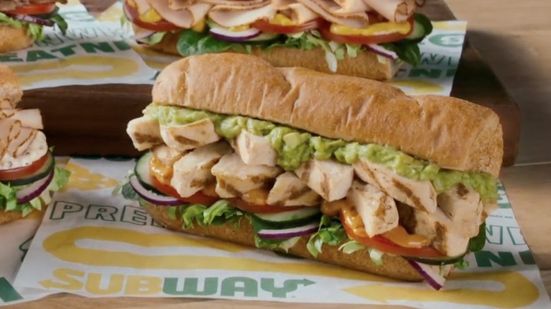 Subway grilled chicken sub with veggies.