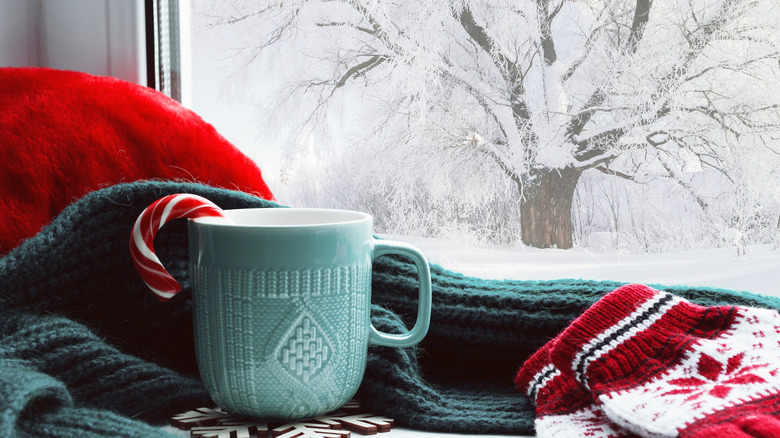 Coffee with a candy cane in it