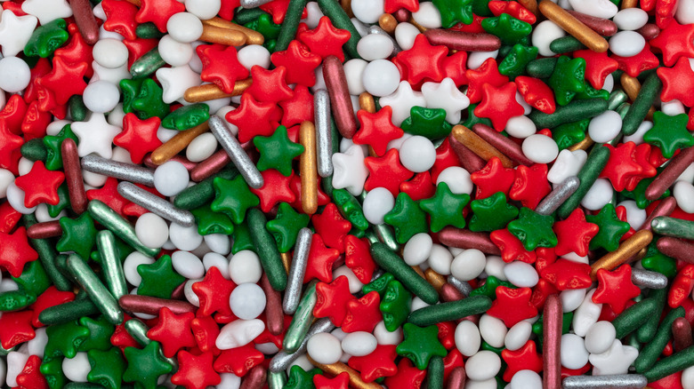 Close-up of festive Christmas-themed sprinkles
