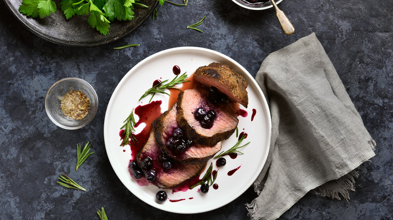 Grilled beef with blueberry sauce and balsamic