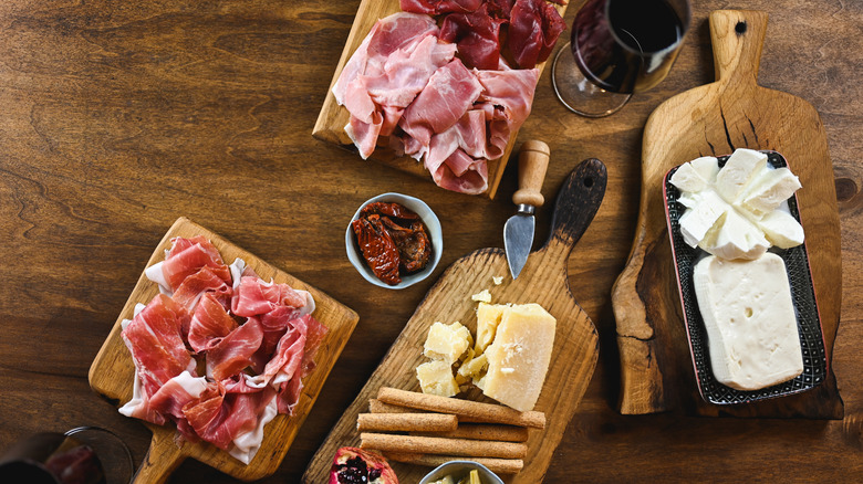 cheese and cured meat boards from above