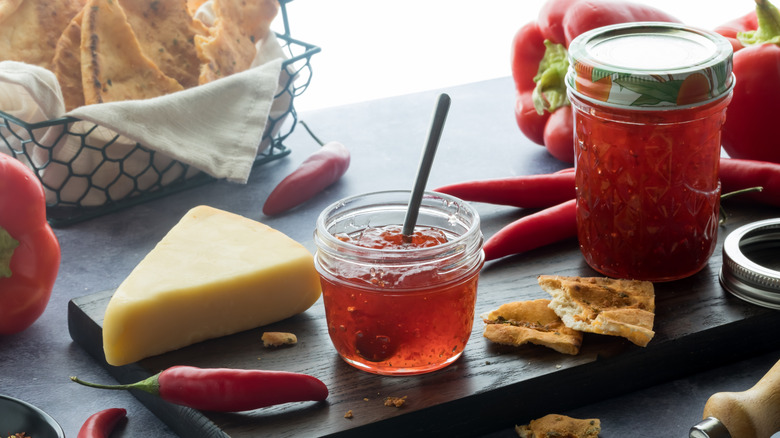 hot pepper jelly with cheese on board
