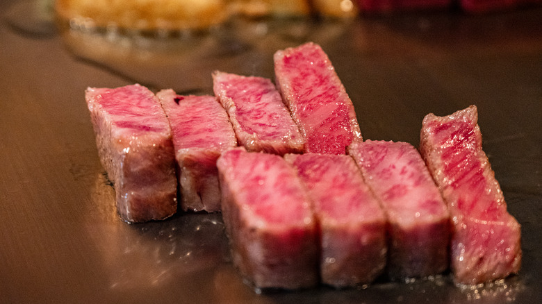 Chunks of kobe beef