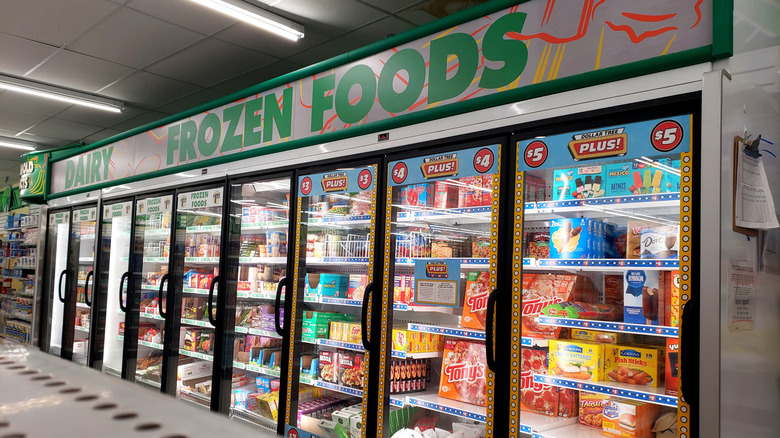 Frozen Foods freezer case display at Dollar Tree
