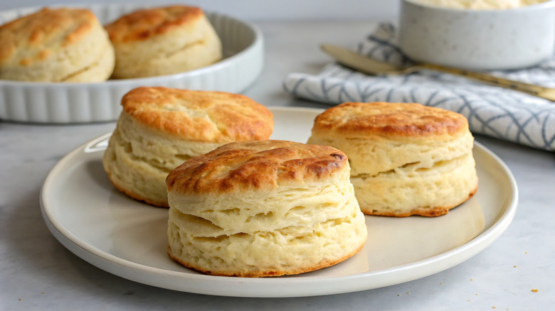 buttermilk biscuits on white plate