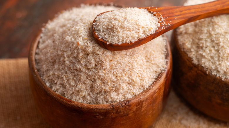 Psyllium husk in wooden bowl
