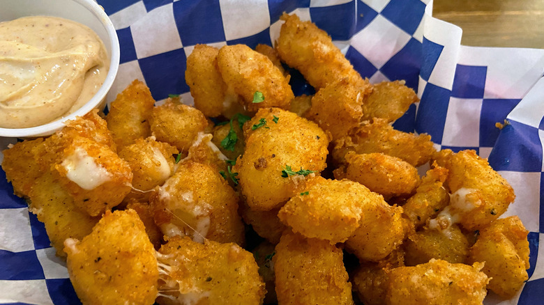 Fried cheese curds in a dish
