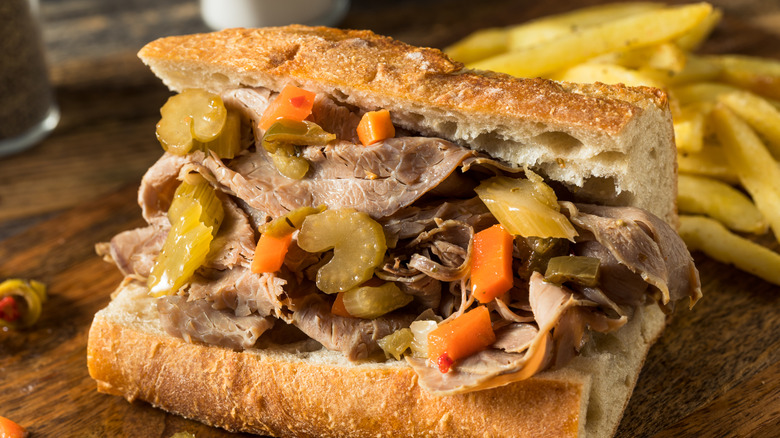 Italian beef sandwich with fries