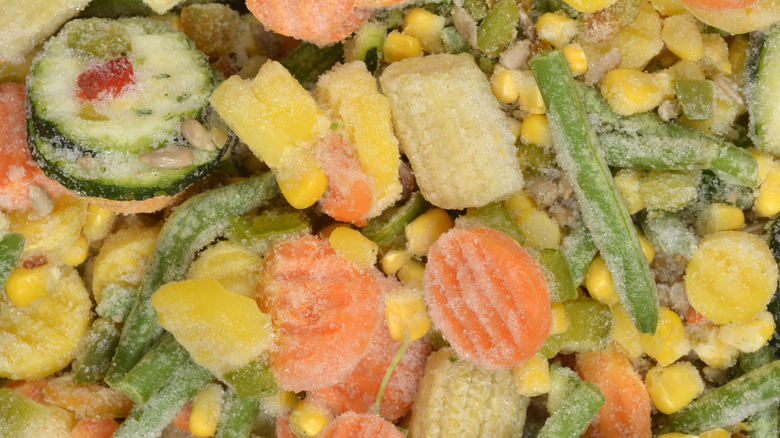 frozen vegetable mix, which includes both zucchini and yellow summer squash as well as corn, green beans, ccarrots and others