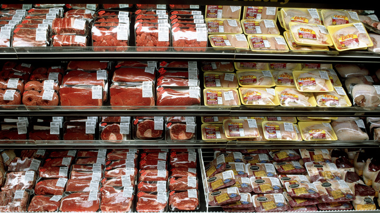 meat and poultry in supermarket