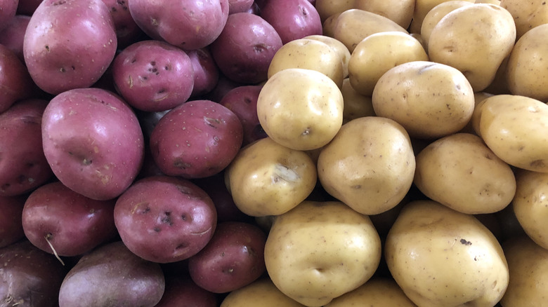 red and white potatoes in a pile