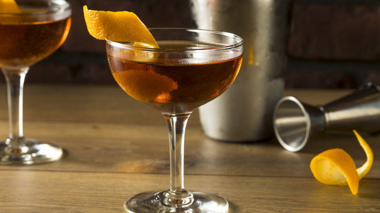 Martinez Cocktail with Gin Vermouth and Orange Peel