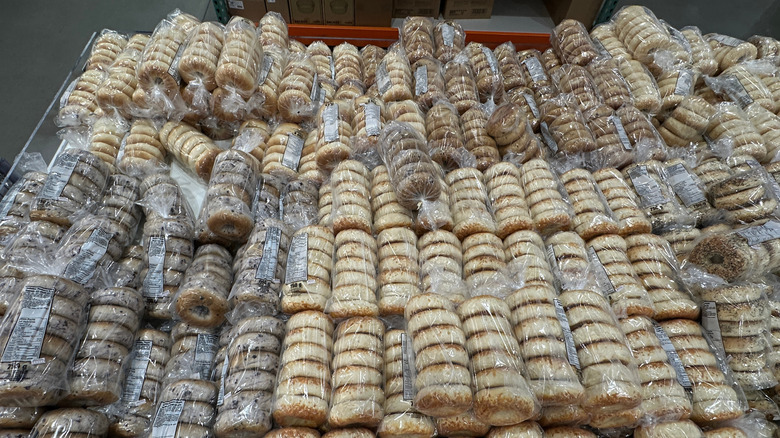 Costco bagels display with multiple types of bagels