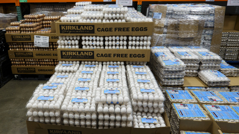 Cartons of various types of eggs at Costco