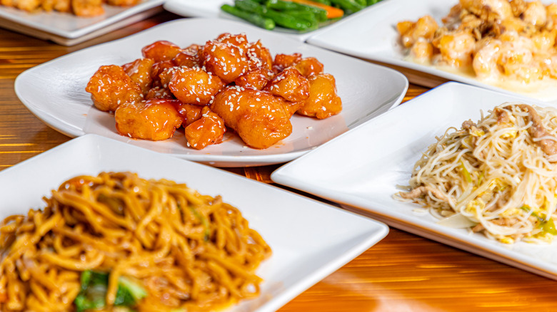 Various plates of Chinese food