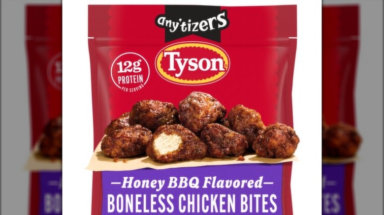 Red bag of frozen Any'tizers Boneless Chicken Bites Honey BBQ Flavor