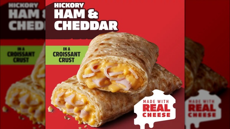 Red box of frozen Hot Pockets' Ham & Cheddar Croissant Crust