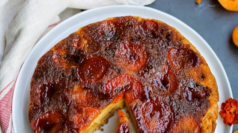Rustic homemade apricot upside-down cake