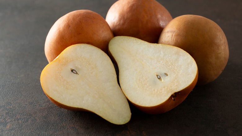 Bosc pears sliced and whole