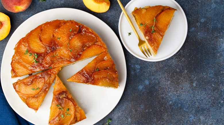 Peach upside-down pound cake