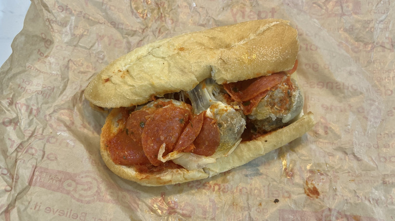 Getgo Pizzeria Meatball Melt sub.