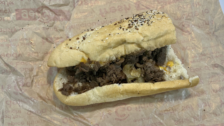 GetGo Bistro Steak sub on everything roll.
