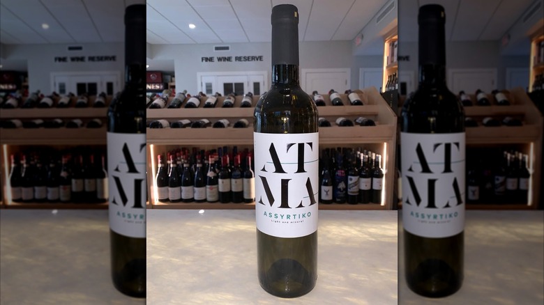 bottle of white wine in wine shop