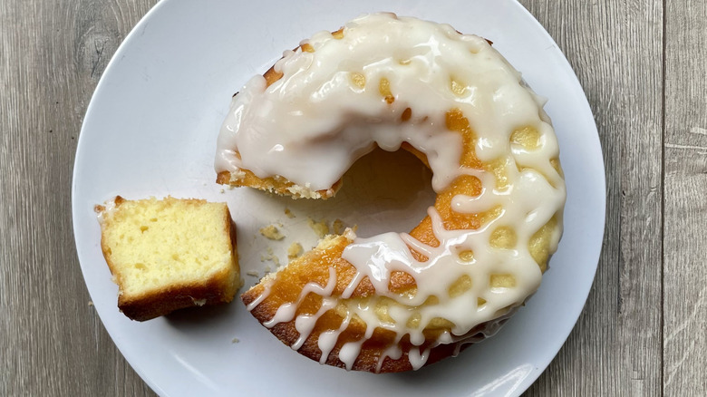 7 Up Cake with a slice pulled out on a plate