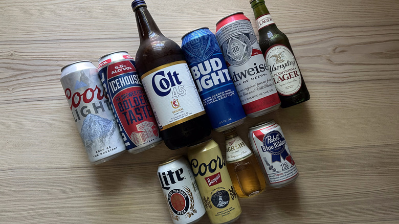 American beers arranged on wooden table