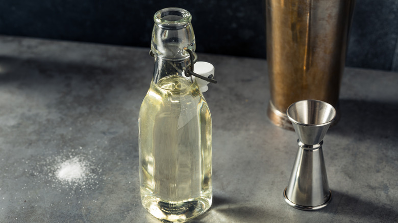 Homemade Sugar Simple Syrup in a Bottle.