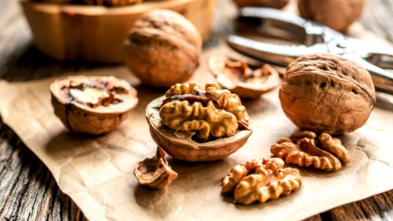Walnuts on a cutting board
