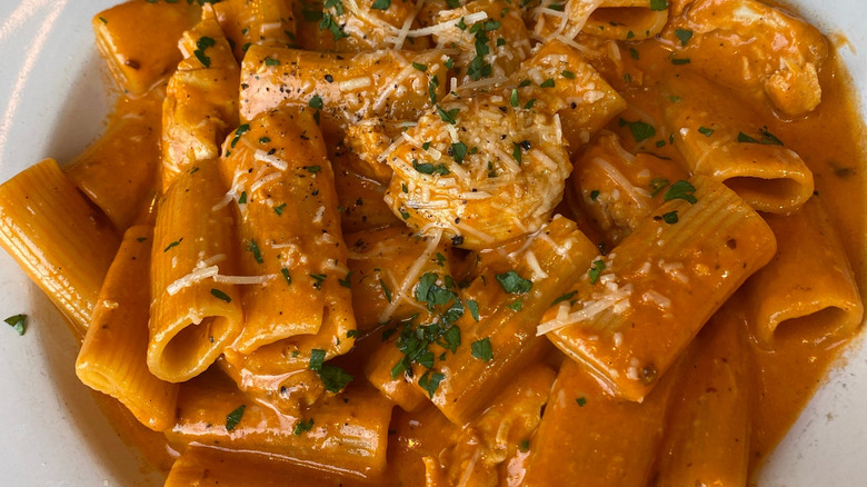 Spicy rigatoni in a bowl