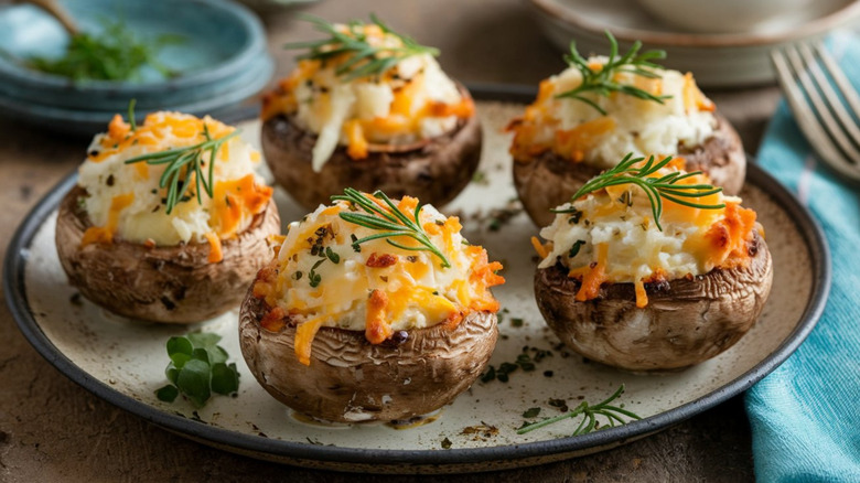Cremini stuffed mushrooms on a plate