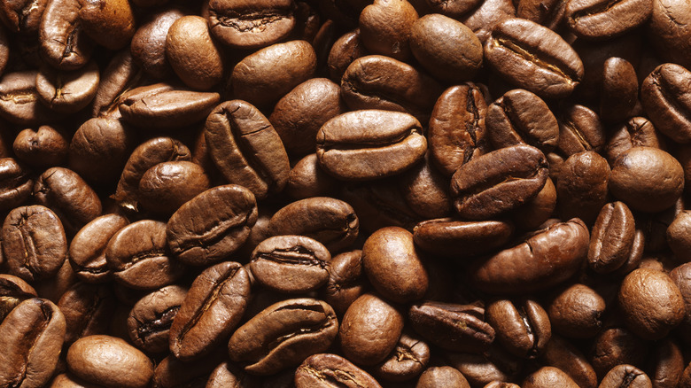 Extreme close-up of coffee beans