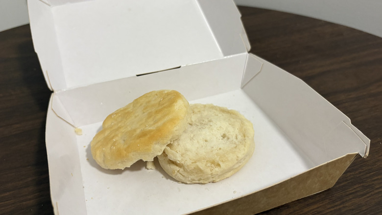 One Jollibee biscuit split in half