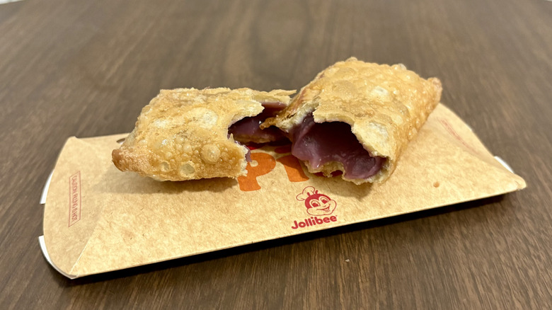 Jollibee ube pie cut in half