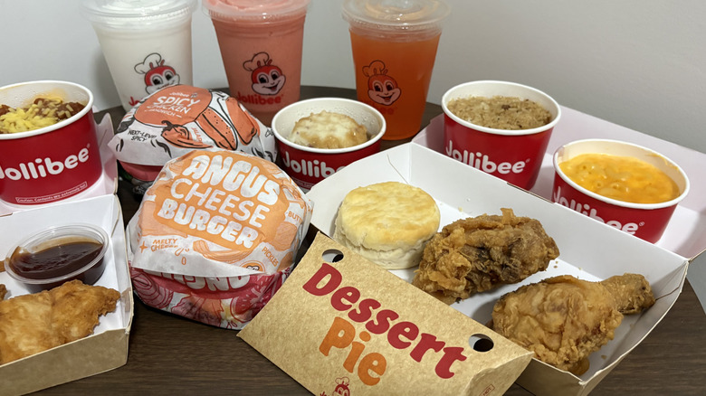Assorted Jollibee food and drinks