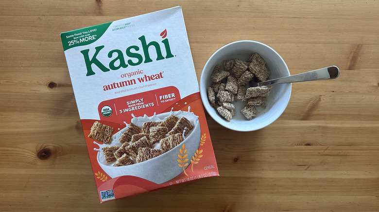Kashi Organic Autumn Wheat in white bowl on wooden table