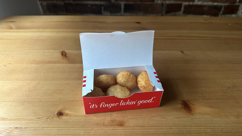 KFC Mashed Potato Poppers on wooden table